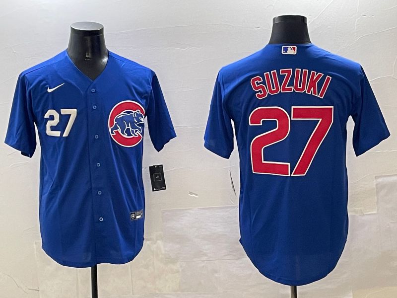 Men Chicago Cubs #27 Suzuki Blue Game 2025 Nike MLB Jersey style 2